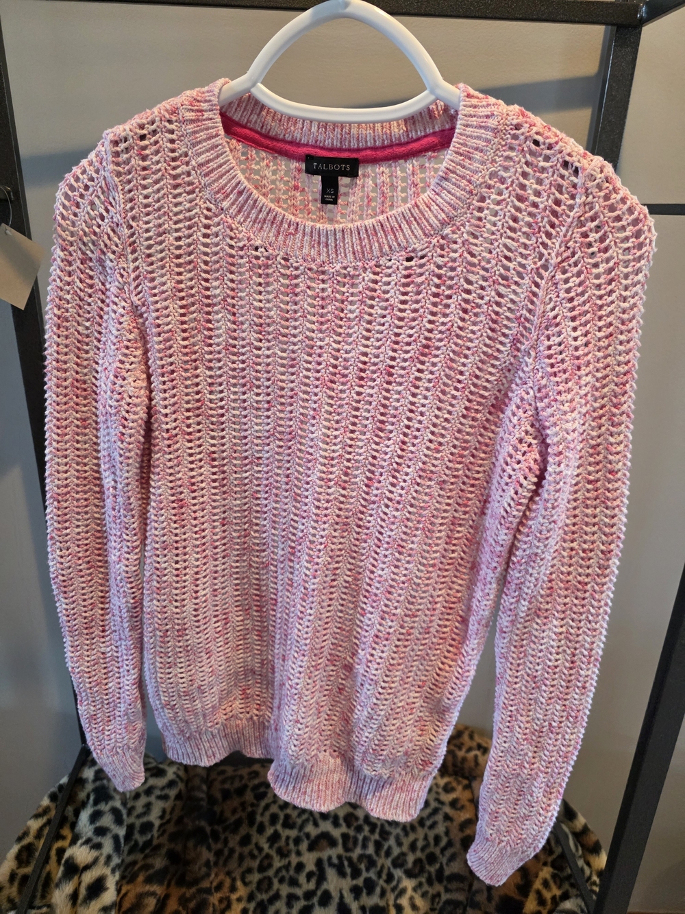 Talbots Pink Open-Knit Crewneck Sweater